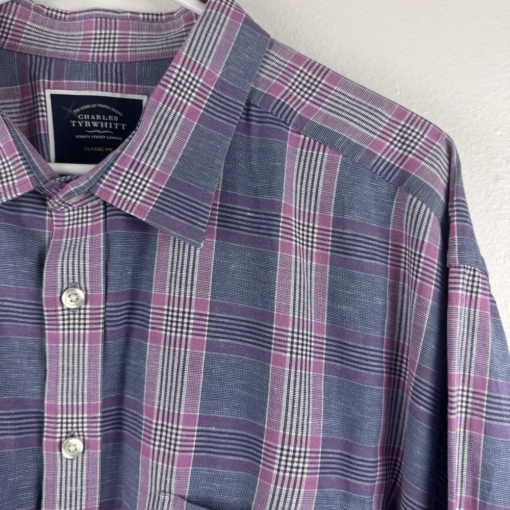 CHARLES TYRWHITT Mens Long Sleeve button Cotton/Linen CLASSIC FIT - XXL - Picture 3 of 7
